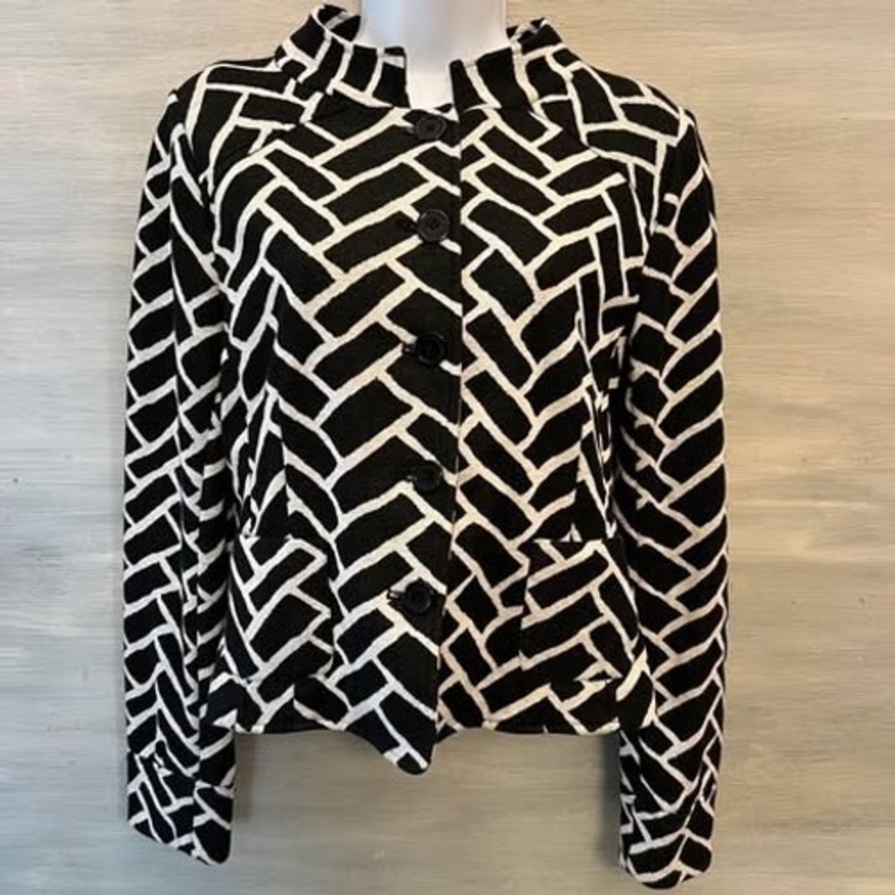 ECI New York Geometric Interlocking Patterned Button Up Jacket Size 10 GC